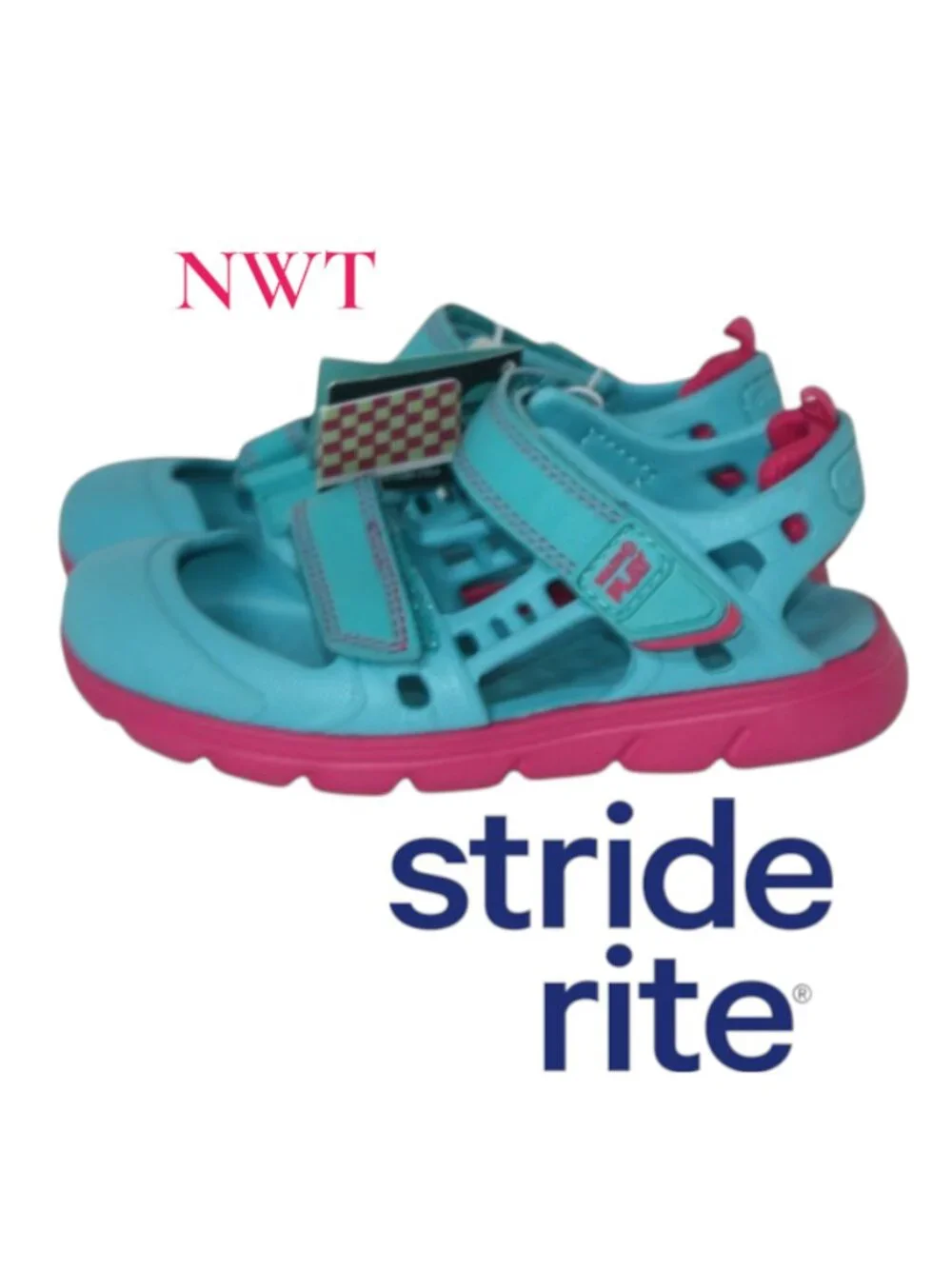 NWT Stride rite 'Made to Play' Blue & Pink Velcro Closed Toe Sandal Size 11
